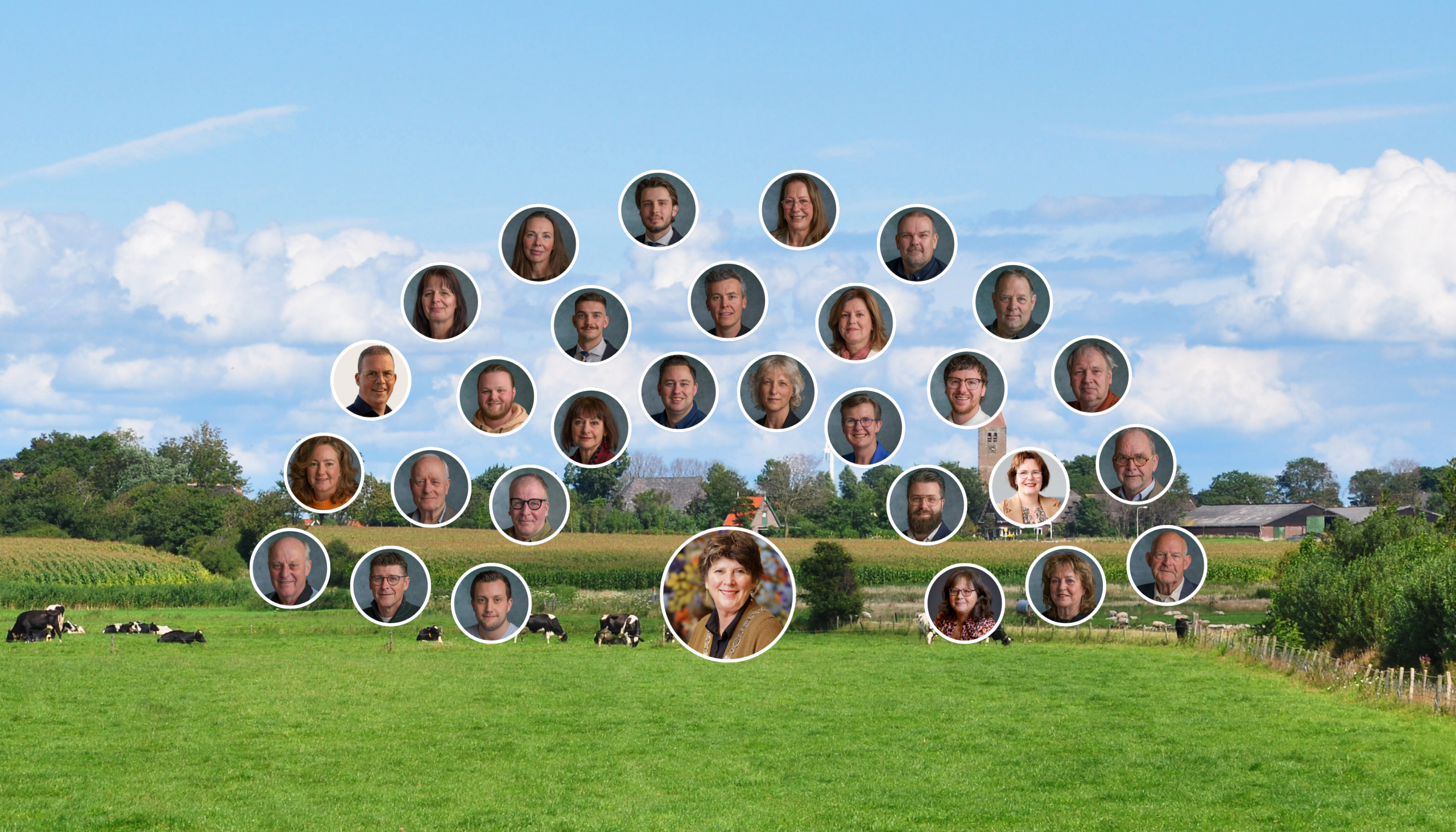 Collage met de profielfoto's van alle raadsleden